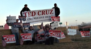 Ted Cruz sign wave Iowa 1-31-2016